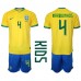Tanie Strój piłkarski Brazylia Marquinhos #4 Koszulka Podstawowej dla dziecięce MŚ 2022 Krótkie Rękawy (+ szorty)